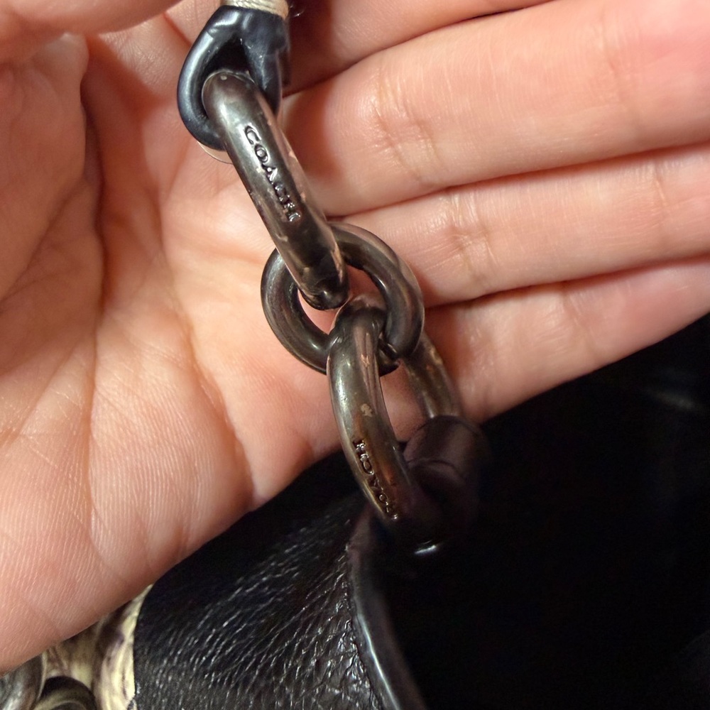 Coach Black Pebbled Leather Snake Trim Tote F57505 Shoulder Bag Python Accent 🖤🐍 - Picture 17 of 17